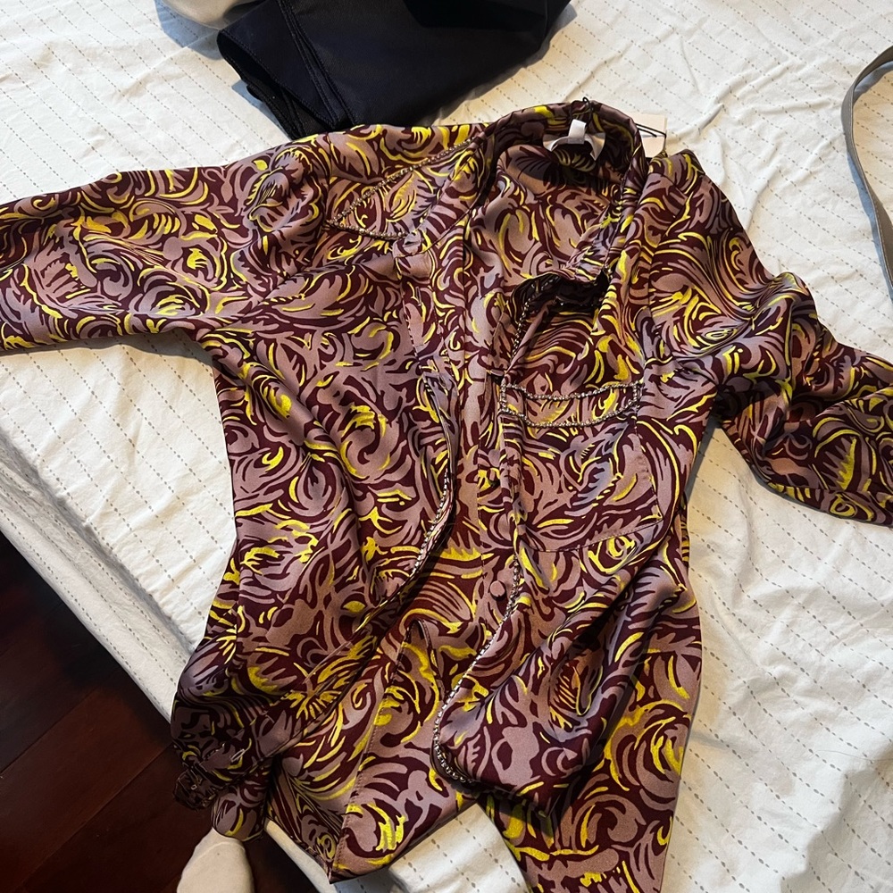 NEW~ Cinq À Sept Dayna Desert Rose Printed Twill shirt long sleeve